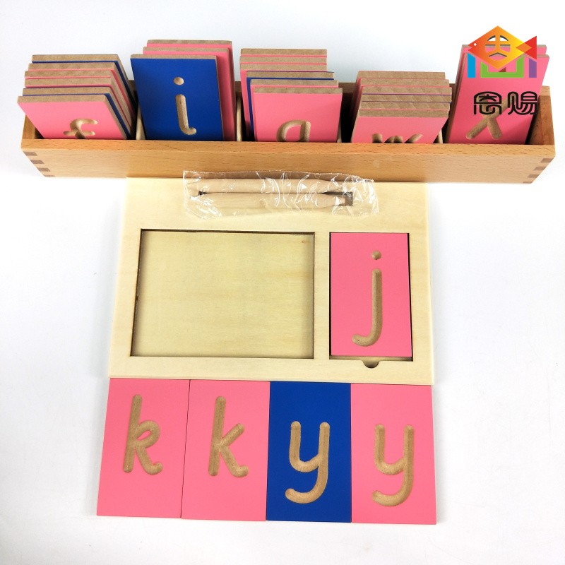Mini groove letters lower case(28 letters,1 wooden box,1 sand tray,2 stylus)
